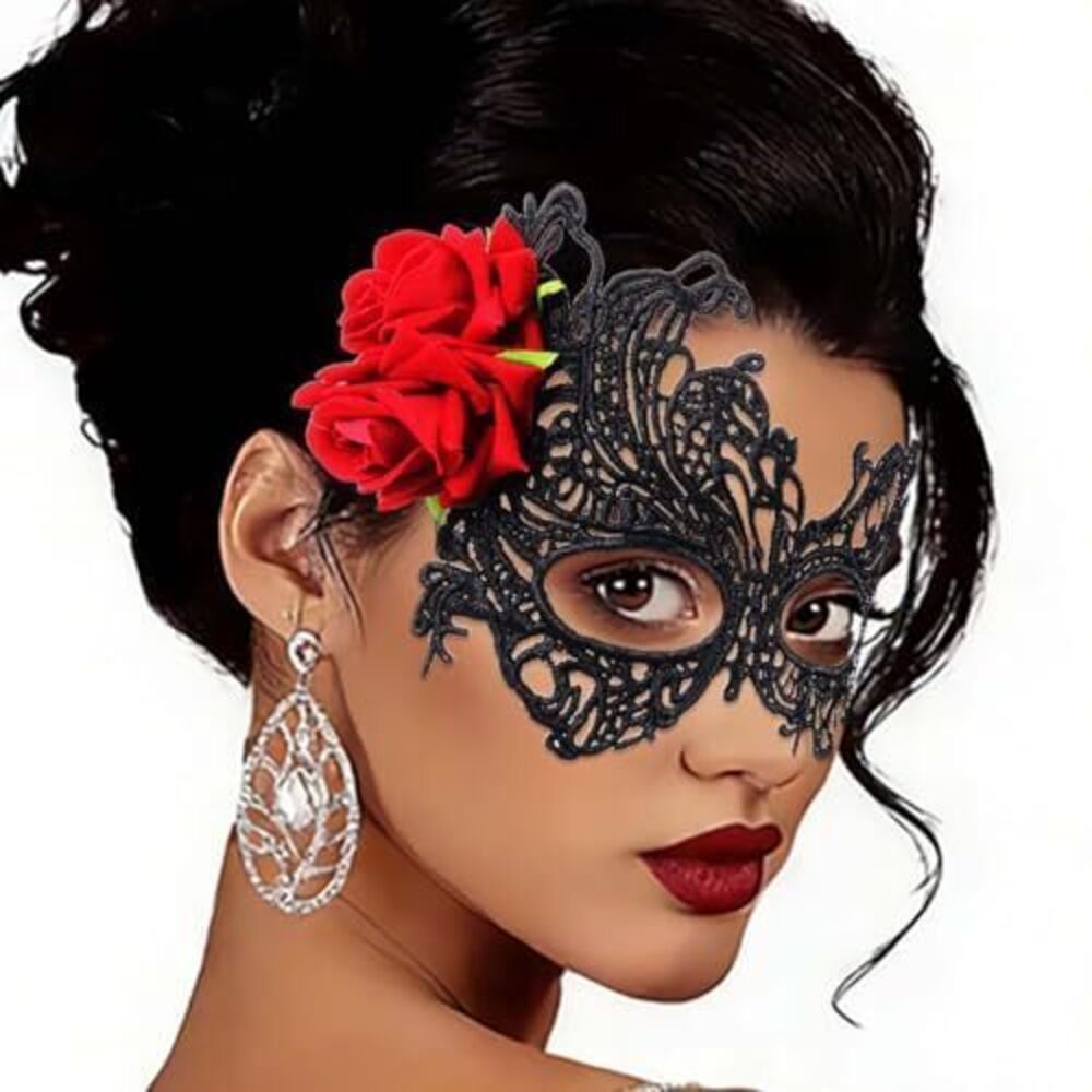 2120 Christmas Lace Mask Masquerade Mask Elastic Mardi Gras Eyemask Holiday